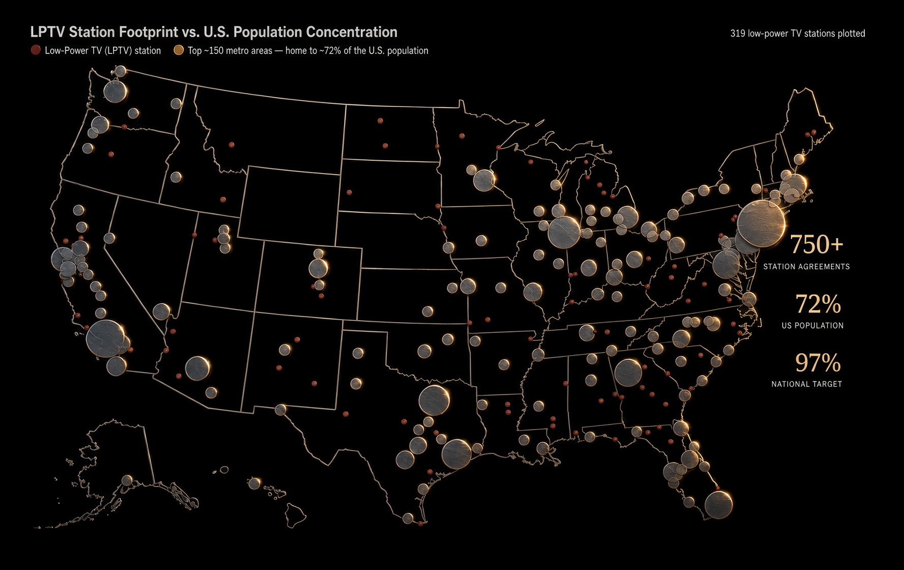 LPTV station footprint plotted against US population concentration